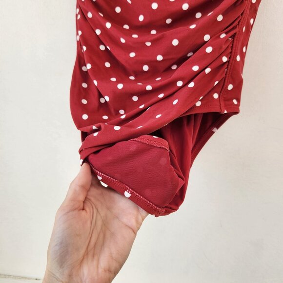 Niptuck Swim Red Polka Dot Swimsuit Joanne Slimming Ruched One Piece Size 8 - Picture 8 of 12